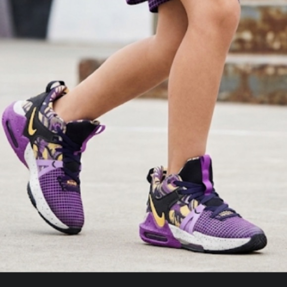 Nike Purple And Black Sneakers With Yellow Floral Accents